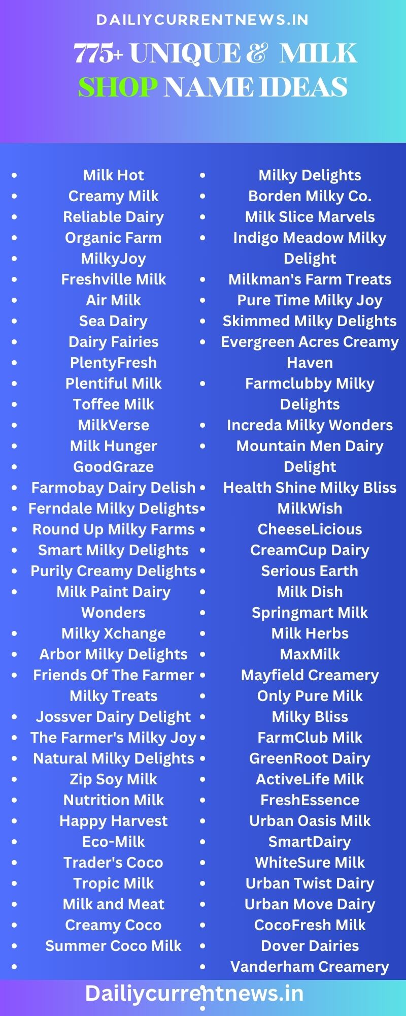 750+ Milk Shop Name Ideas In India (2023) Milktea Name Ideas